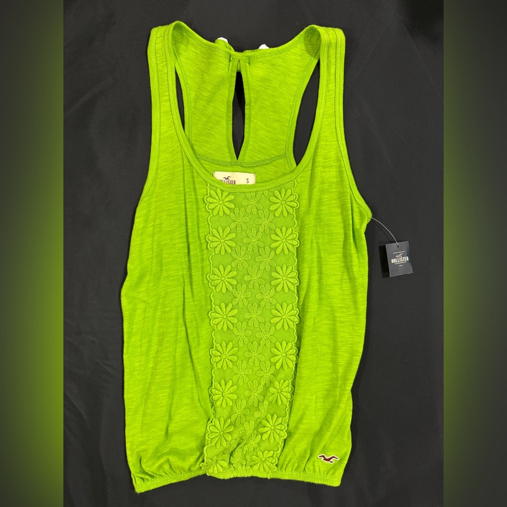Y2K New Hollister Green floral lace tank top